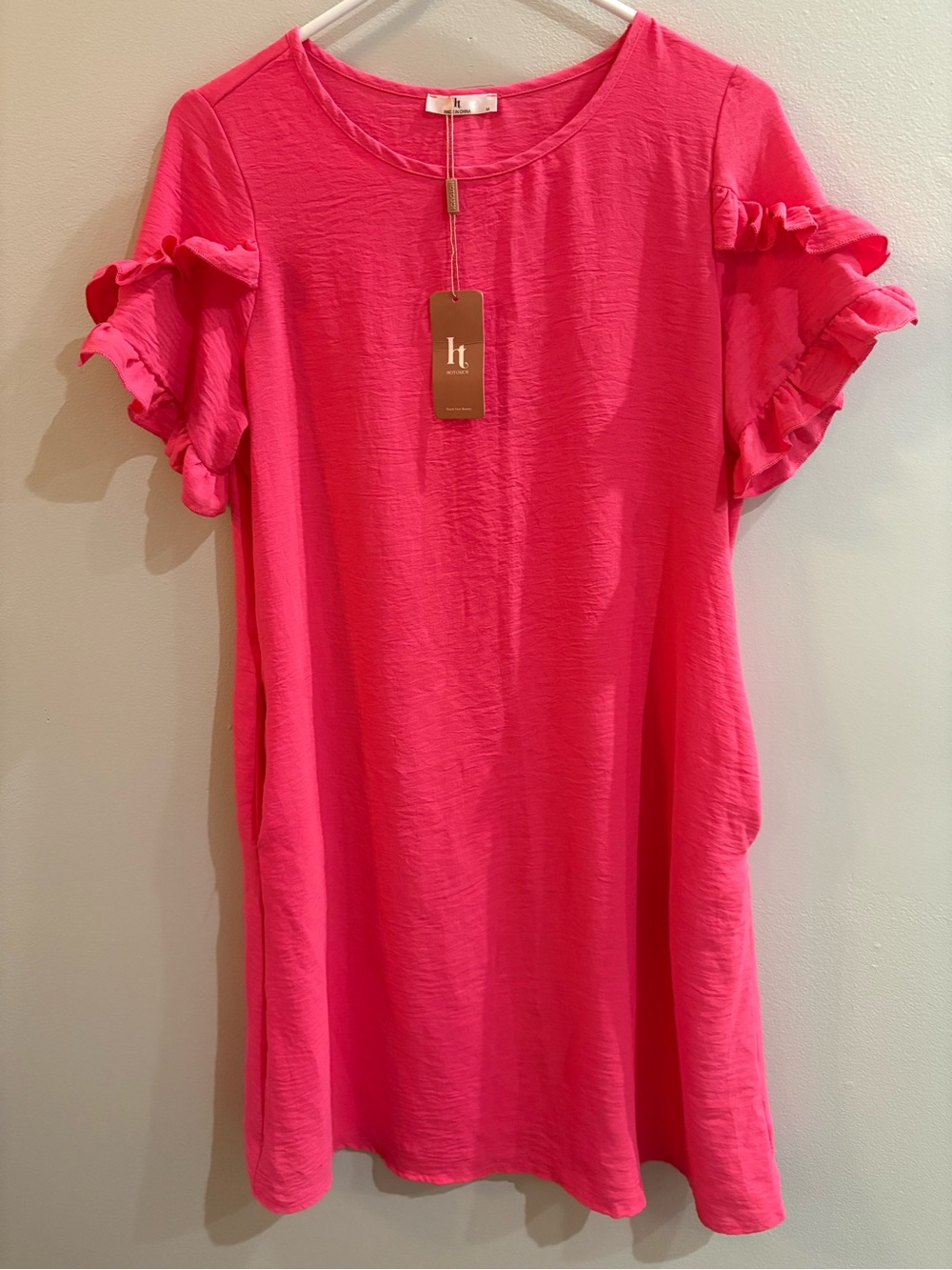 Hot Pink Ruffle Sleeve Shift Dress